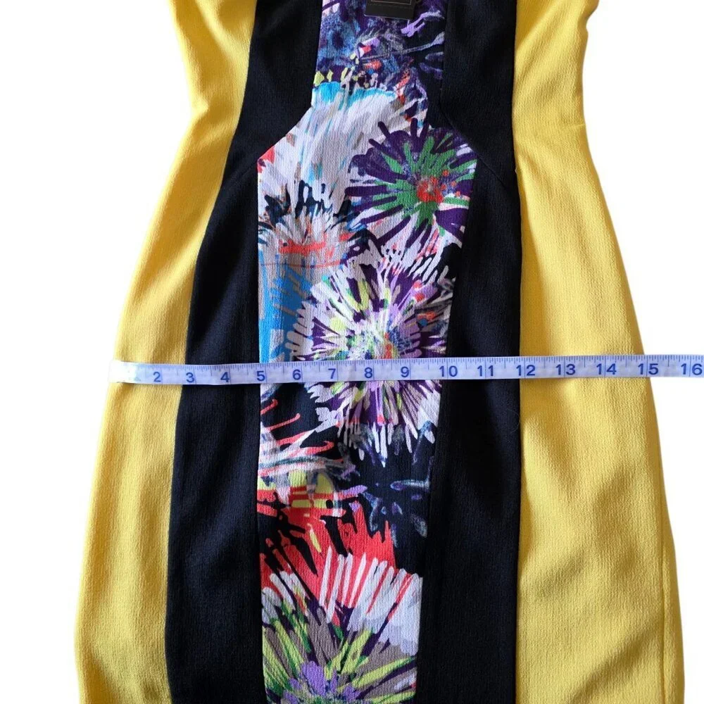 BCBGMAXAZRIA Meyna Yellow Black Floral Sheath Mini Dress NWT Size 0 - Picture 14 of 16